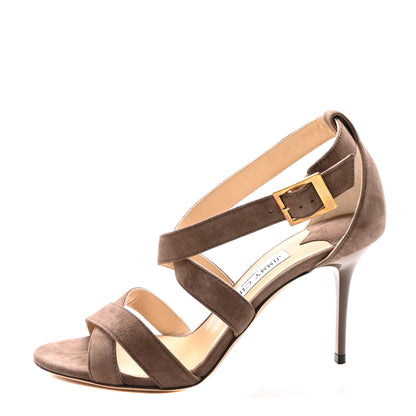 Jimmy Choo Suede Louise Crisscross 85 Sandals 38.5 Mink 1 of 8