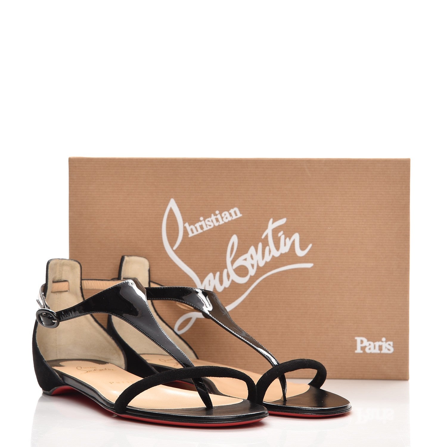 Christian Louboutin Patent Suede Athena Flat T-Strap Sandals 40 Version Black 8 of 8