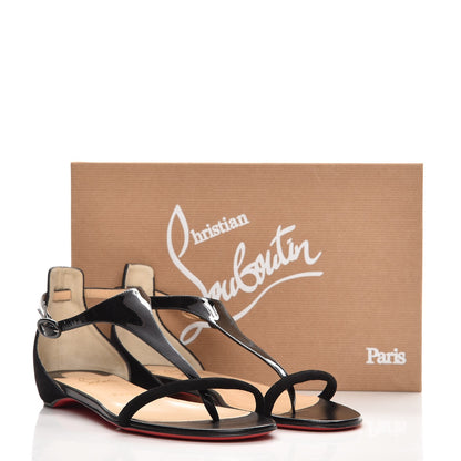 Christian Louboutin Patent Suede Athena Flat T-Strap Sandals 40 Version Black 8 of 8