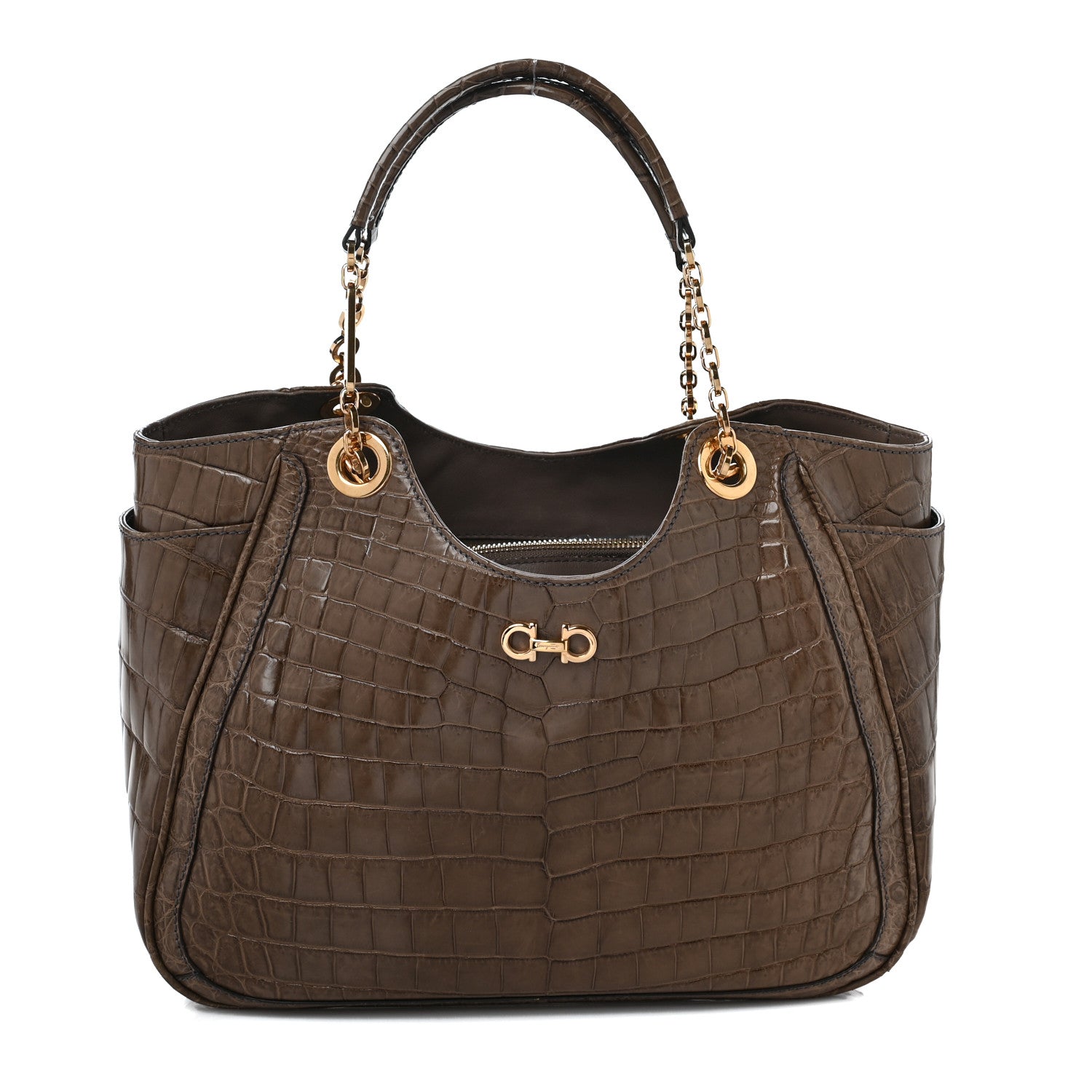 Salvatore Ferragamo Crocodile Betulla Tote Brown 1 of 10