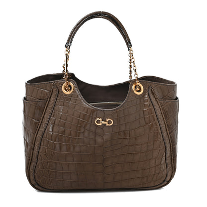Salvatore Ferragamo Crocodile Betulla Tote Brown 1 of 10