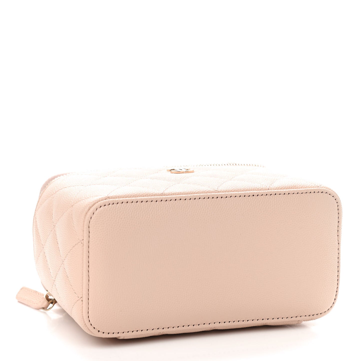 Caviar Quilted Small Vanity Case With Chain Light Beige