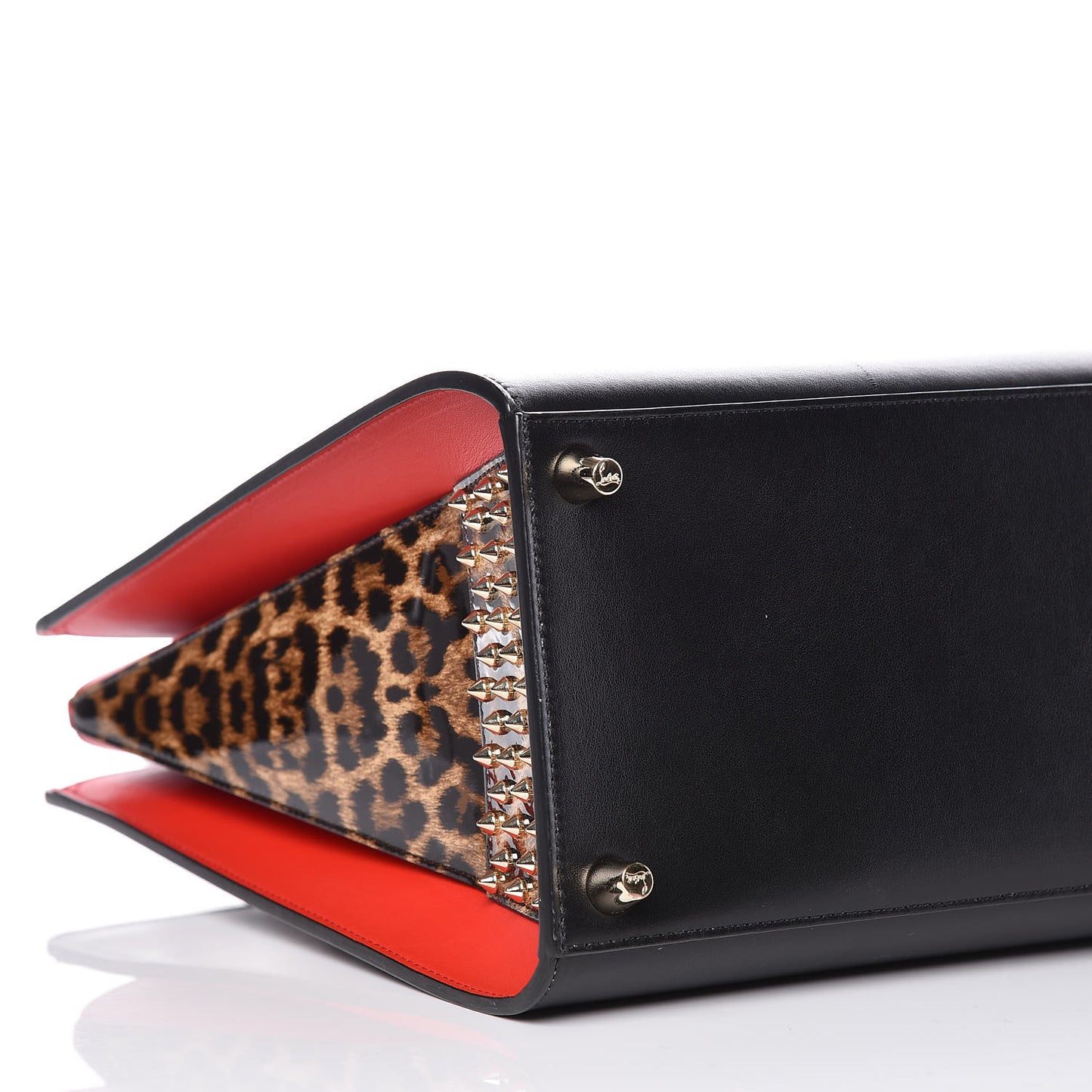 Calfskin Patent Leopard Spiked Large Paloma Black