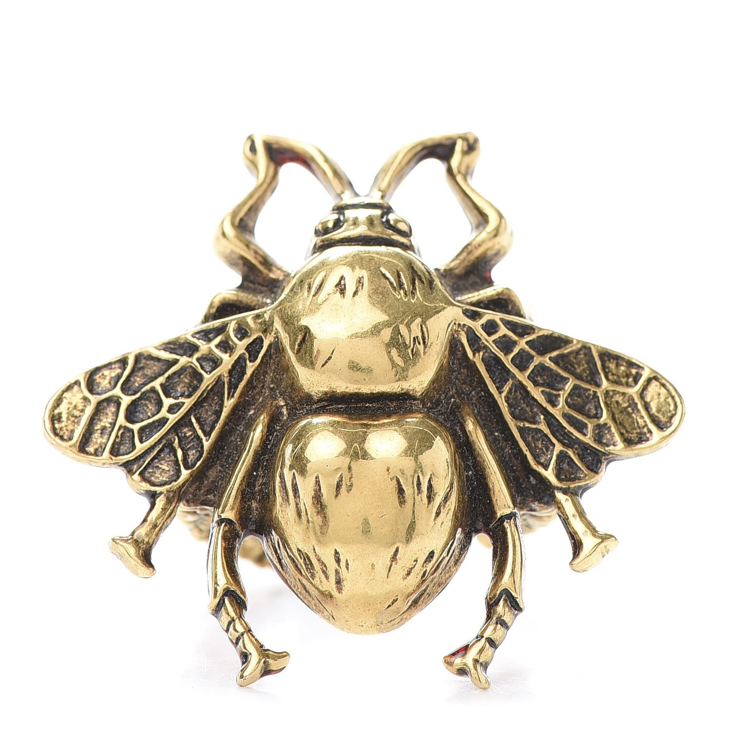Gucci Metal Enamel Bee Ring 6.5 Aged Gold 1 of 7