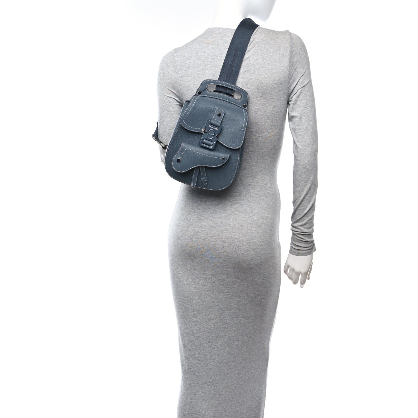 Grained Calfskin Mini Gallop Sling Bag Grey