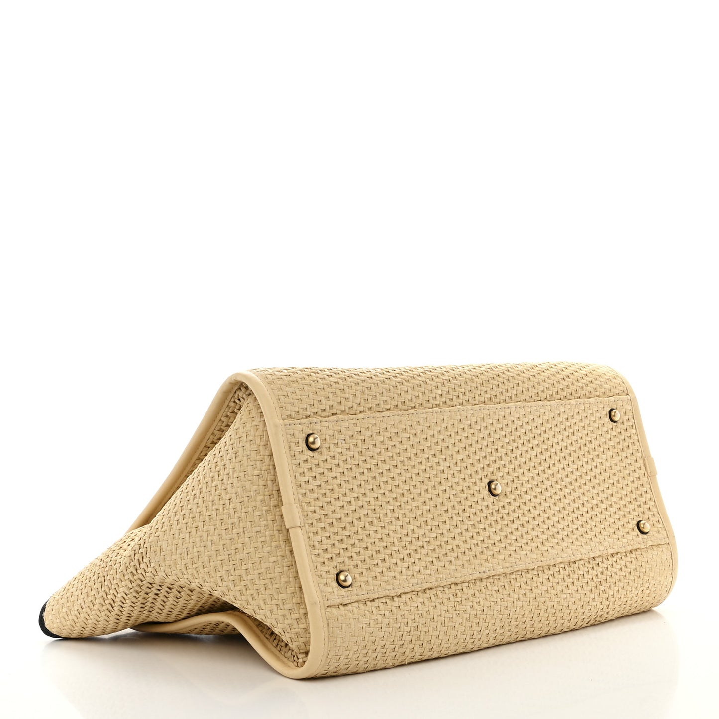 Straw Raffia Calfskin Chain Medium Deauville Tote Beige Black