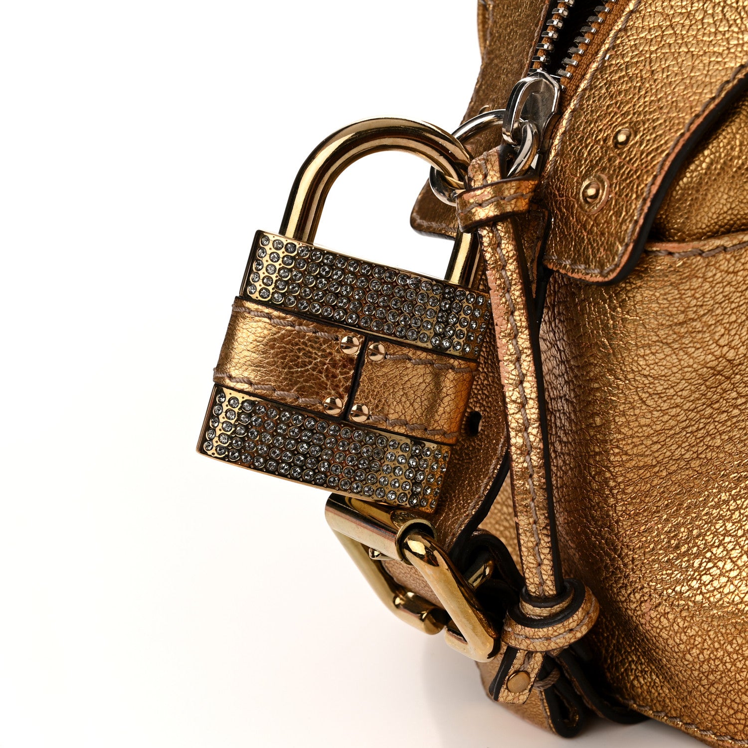 Chloe Metallic Calfskin Crystal Paddington Satchel Gold 17 of 19