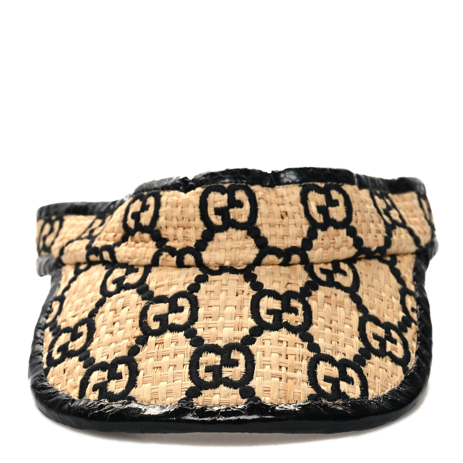 Gucci Raffia Elaphe GG Monogram Embroidered Afraa Visor Ivory Black 3 of 8