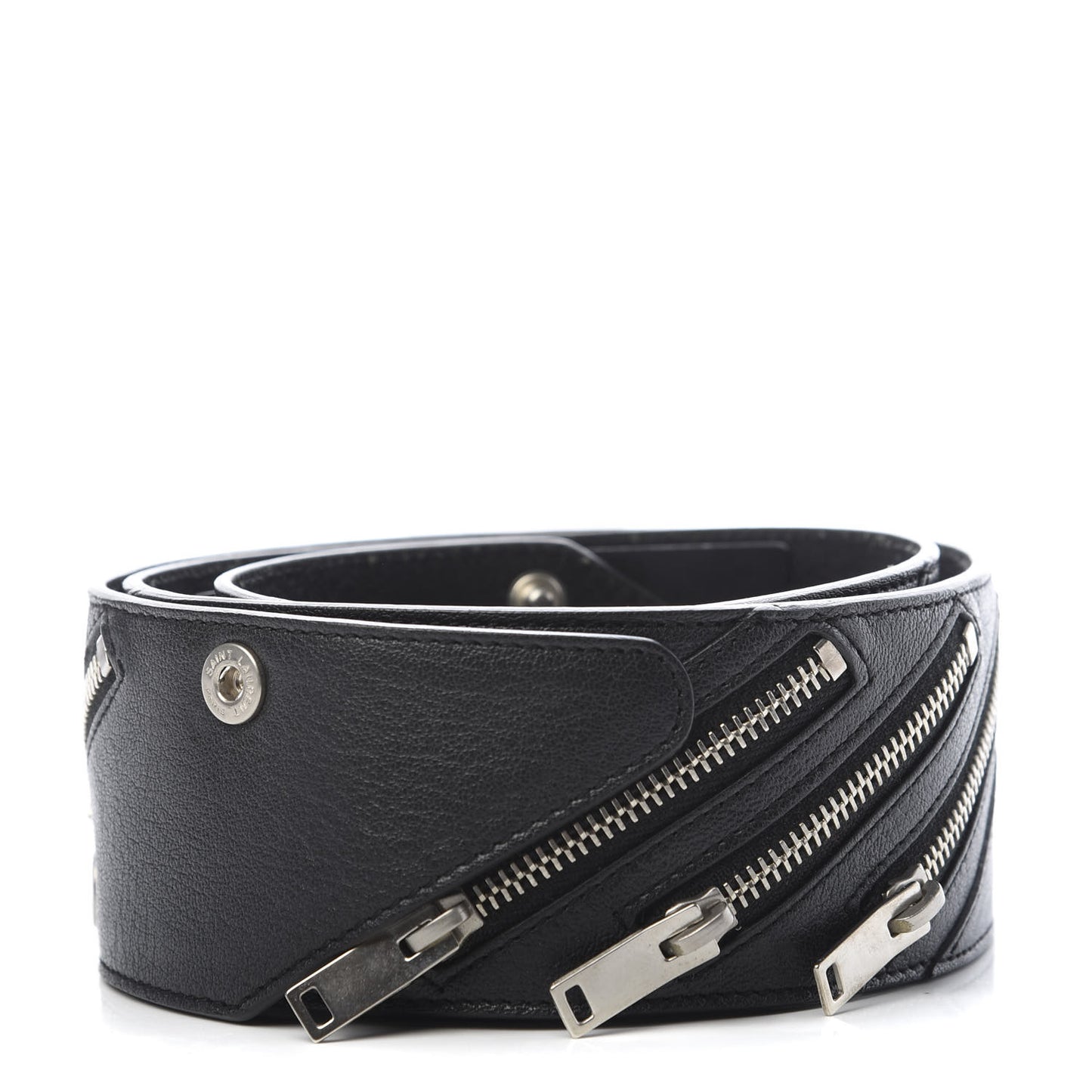 Calfskin Zippered Snap Belt 85 Black