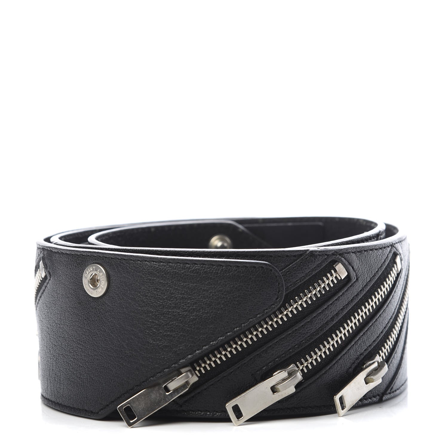 Saint Laurent Calfskin Zippered Snap Belt 85 Black 1 of 4
