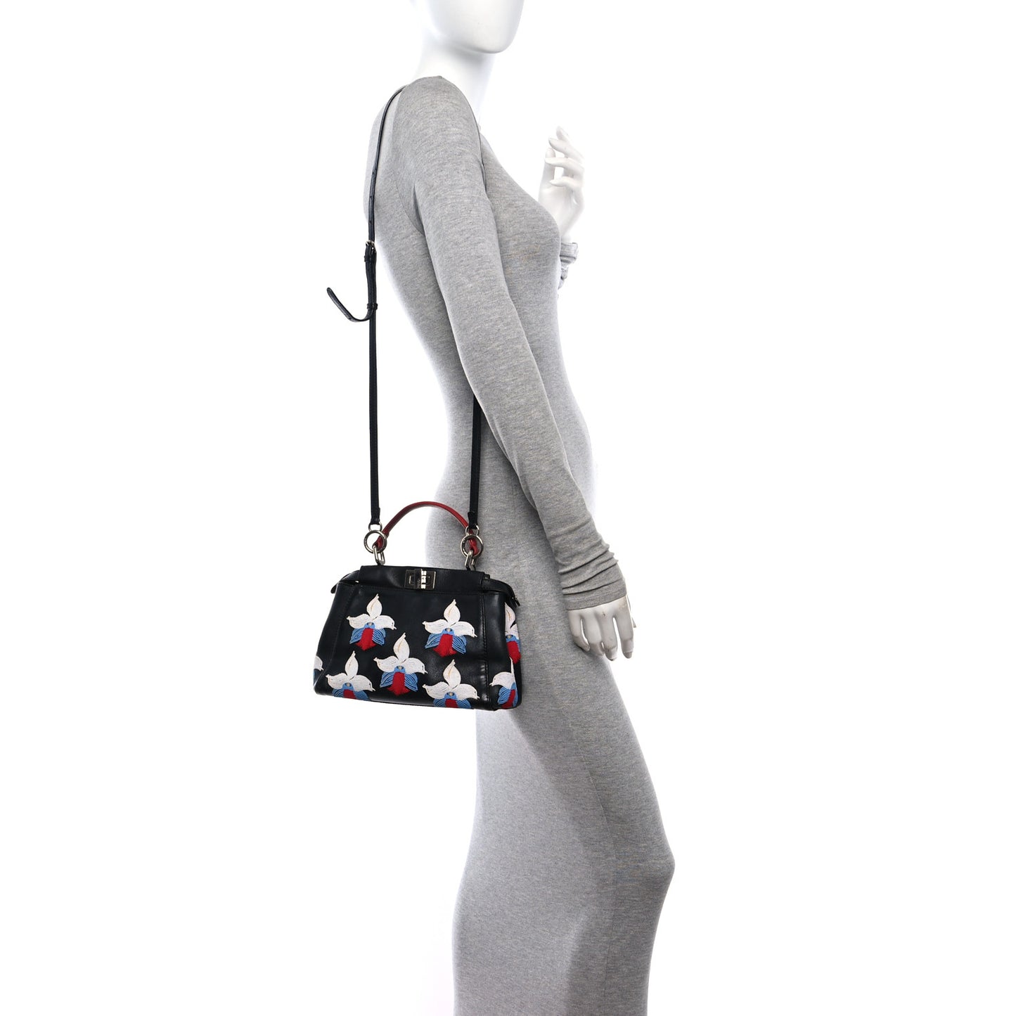 Nappa Orchid Embroidered Mini Peekaboo Iconic Satchel Black
