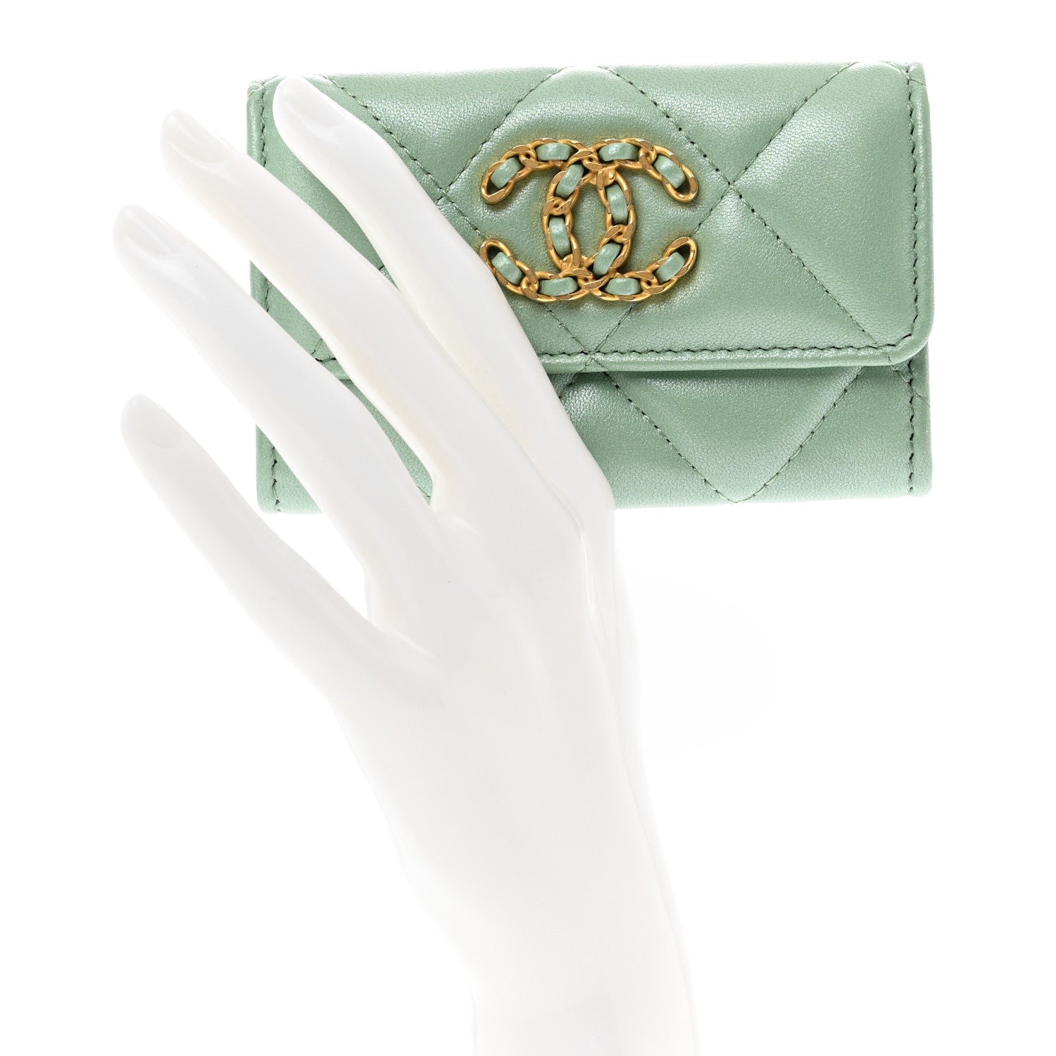 Chanel Lambskin Quilted Chanel 19 Flap Card Holder Light Green 2 of 9