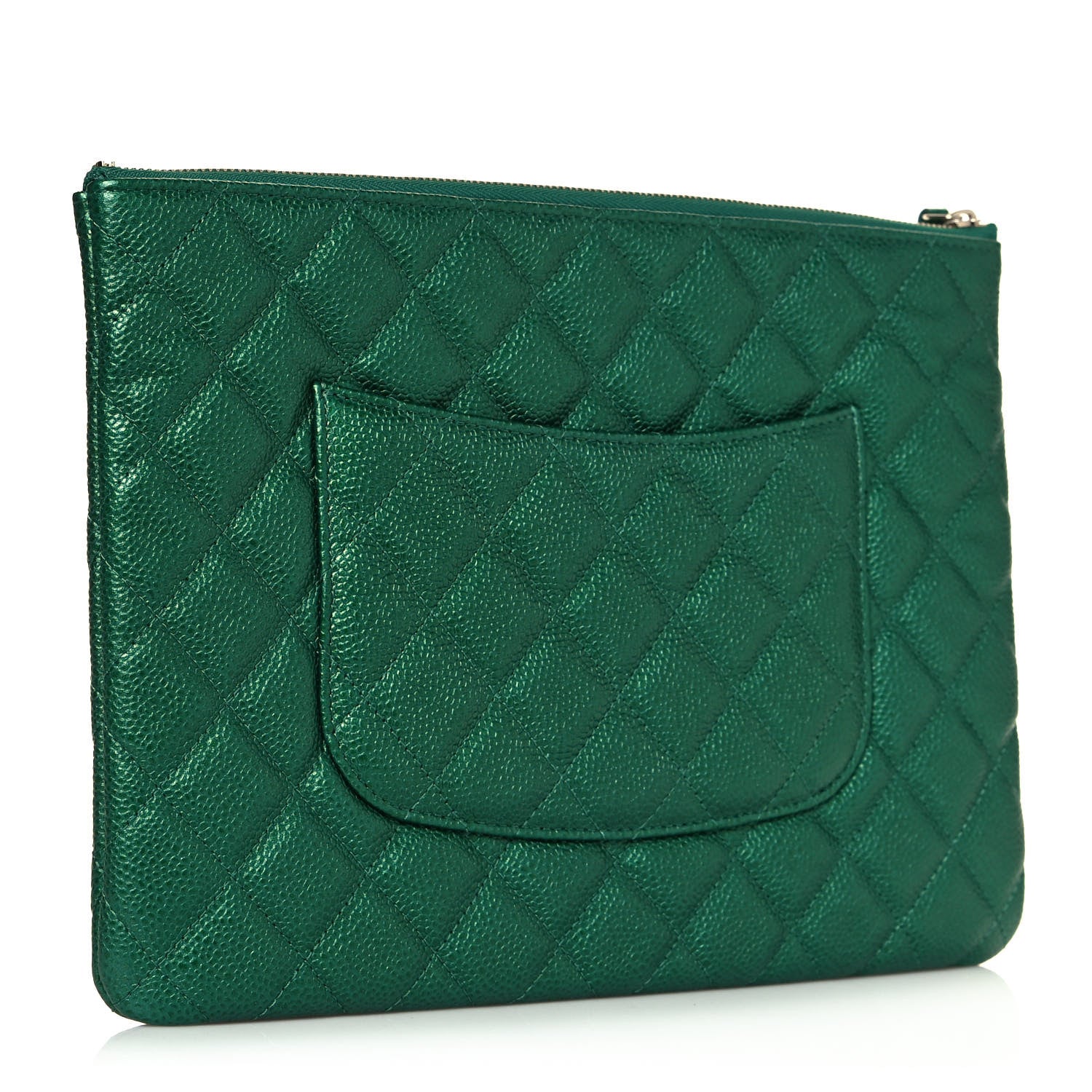 Chanel Metallic Caviar Quilted Medium Cosmetic Case Green 3 of 13