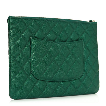 Chanel Metallic Caviar Quilted Medium Cosmetic Case Green 3 of 13