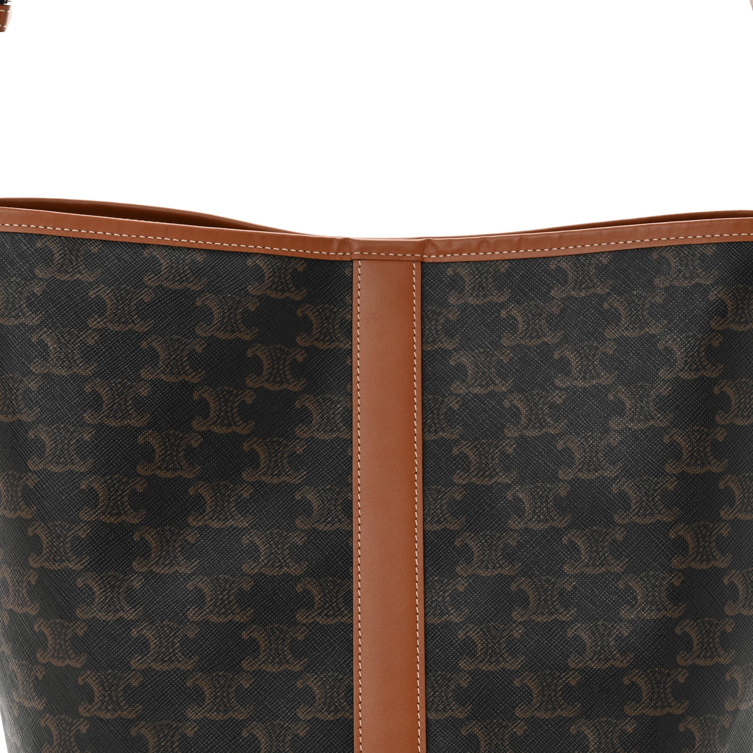Celine Triomphe Canvas Calfskin Medium Bucket Bag Tan 8 of 10