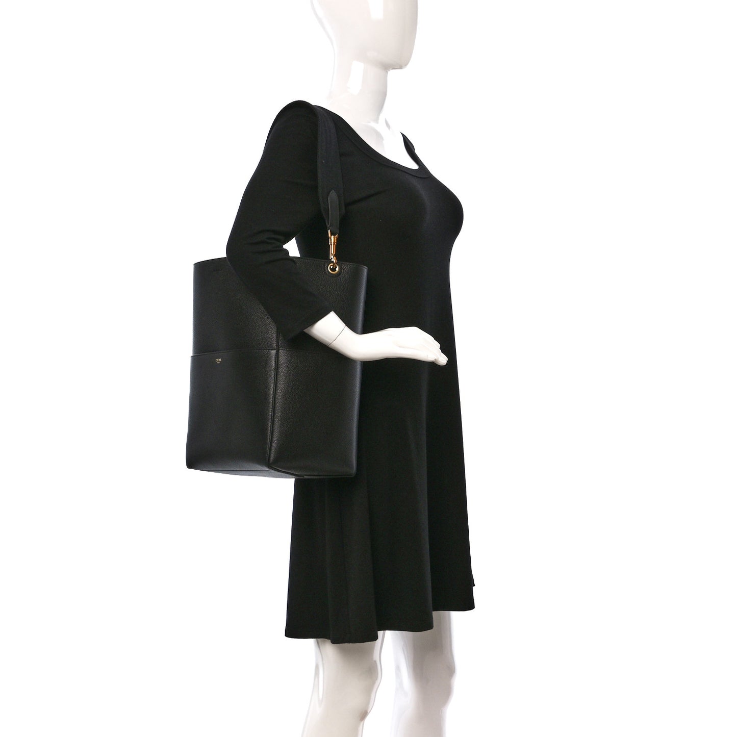 Soft Grained Calfskin Sangle Bucket Bag Black