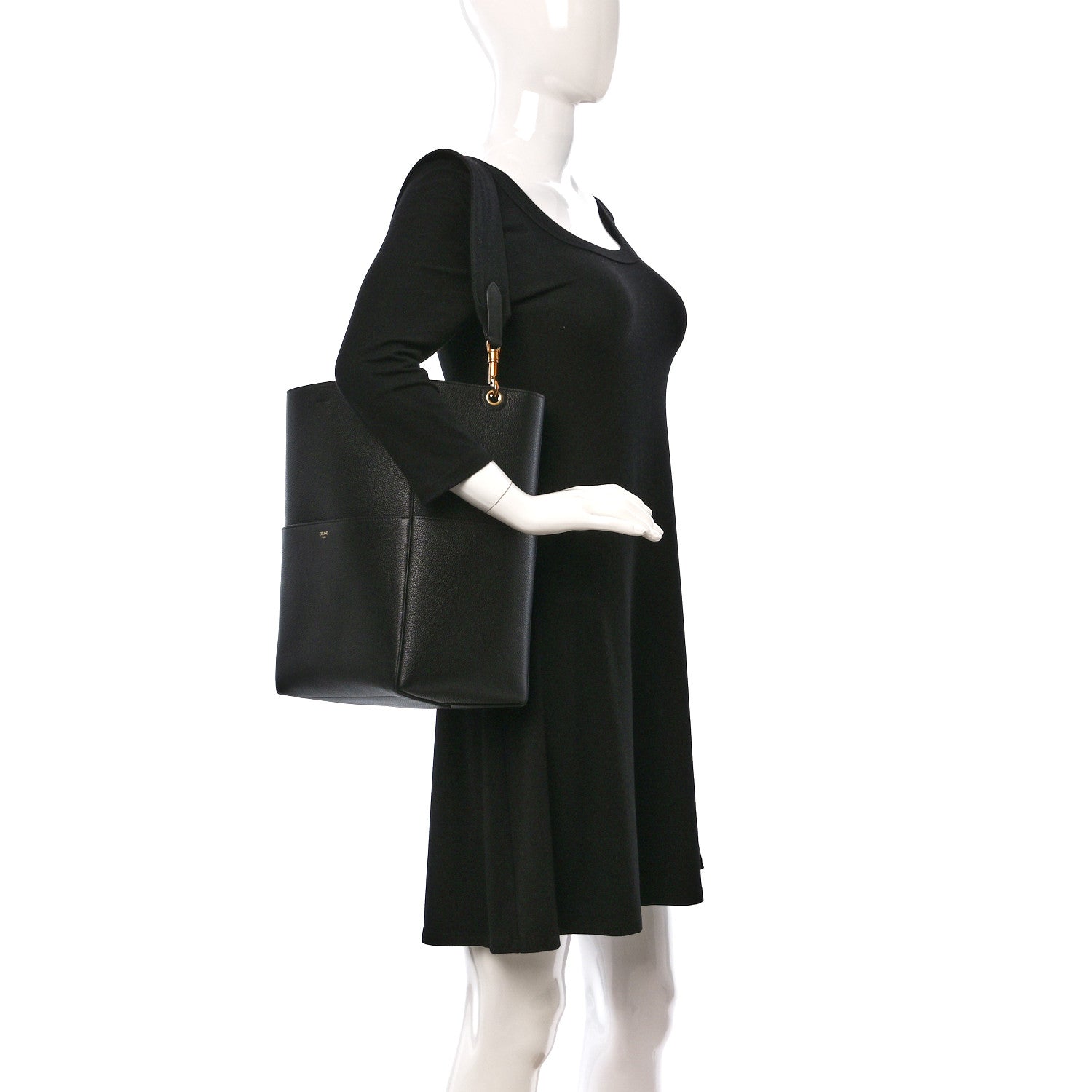 Celine Soft Grained Calfskin Sangle Bucket Bag Black 2 of 8