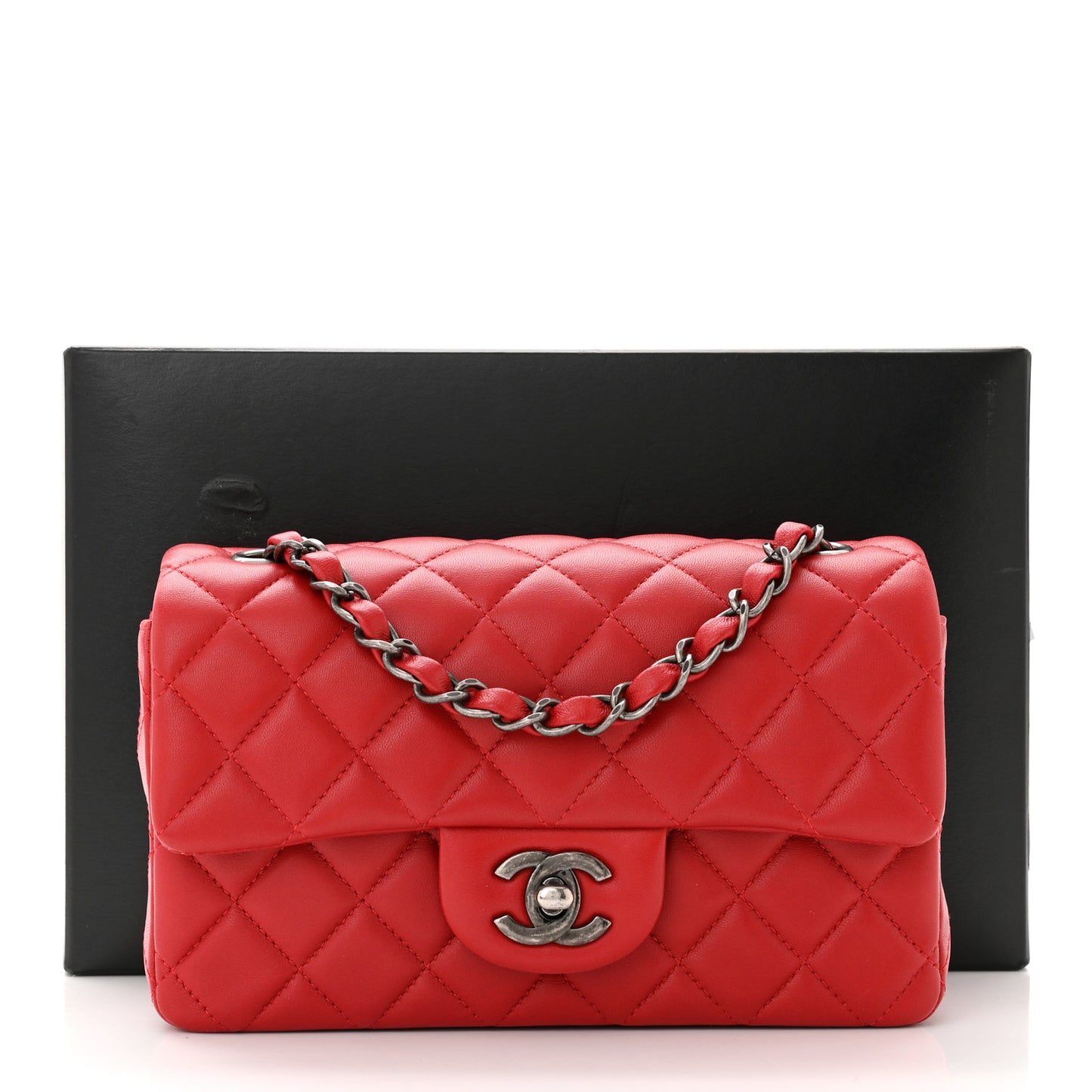 Lambskin Quilted Mini Rectangular Flap Red