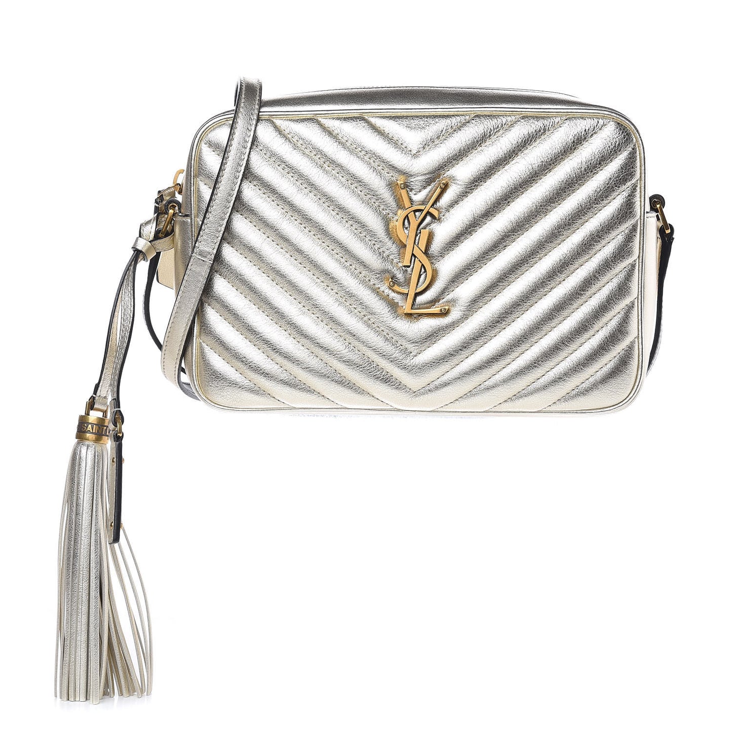 Metallic Calfskin Matelasse Monogram Lou Camera Bag Platino