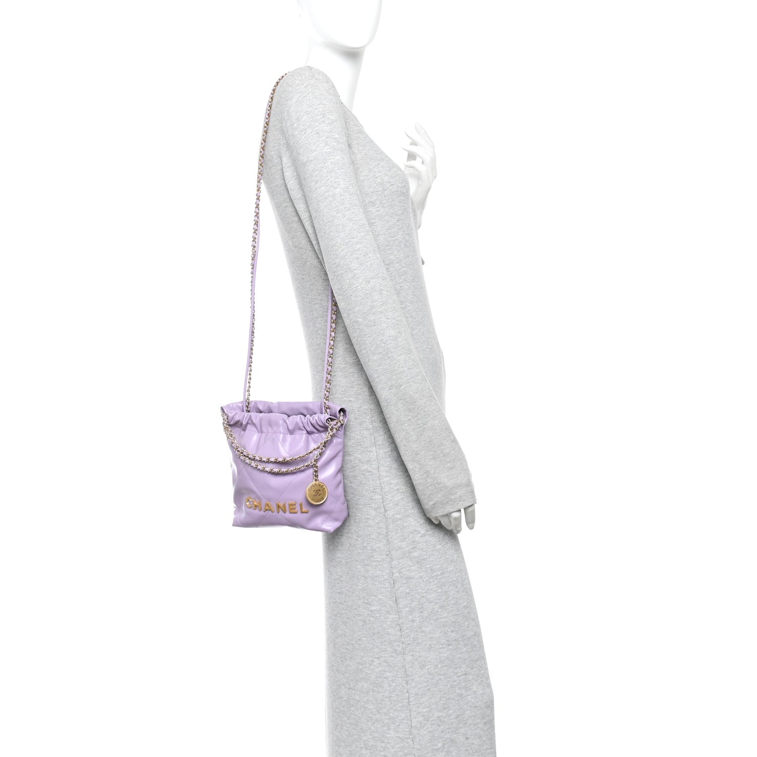 Chanel Shiny Calfskin Quilted Mini Chanel 22 Light Purple 2 of 11
