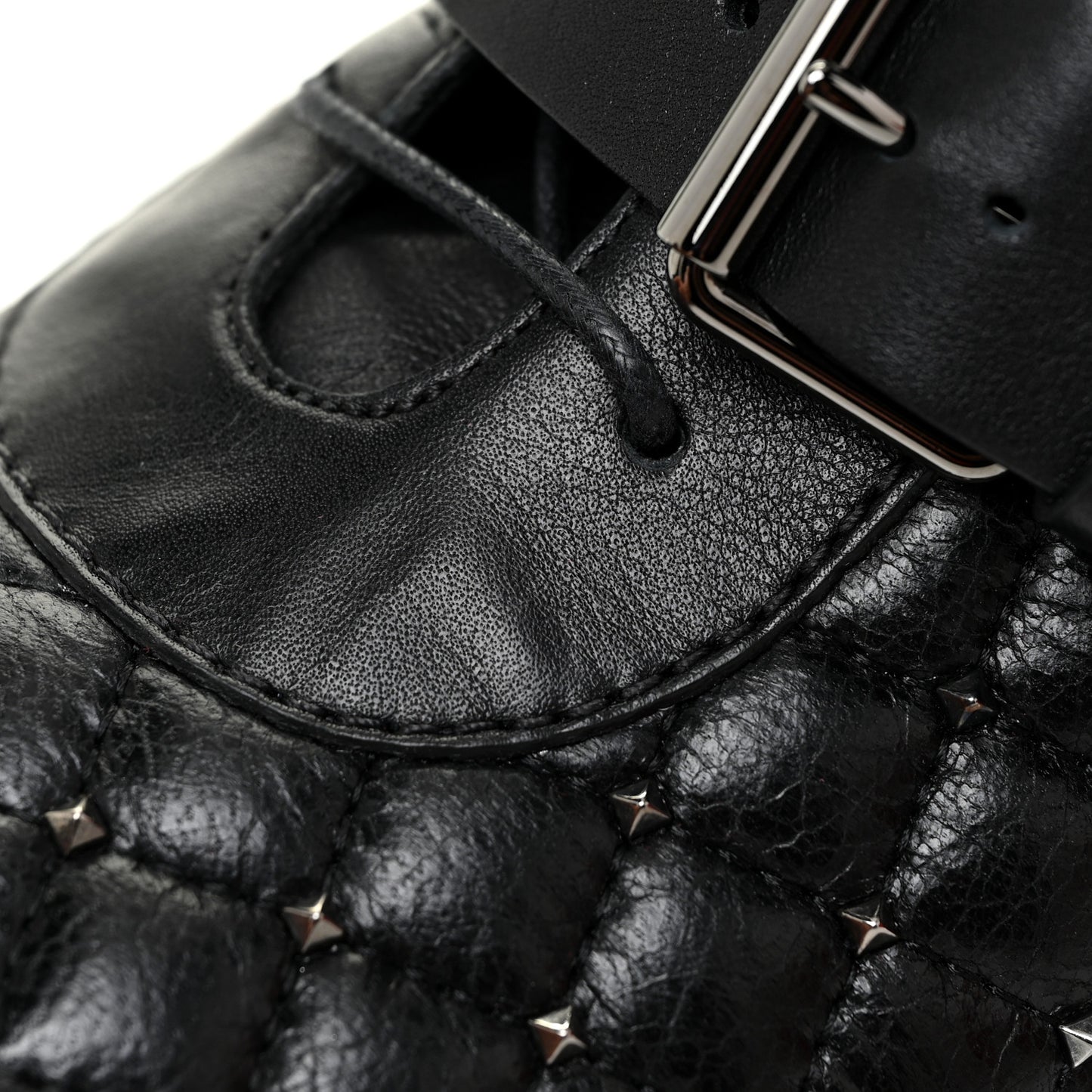 Crackled Lambskin Rockstud Spike 20mm Combat Boots 36.5 Black