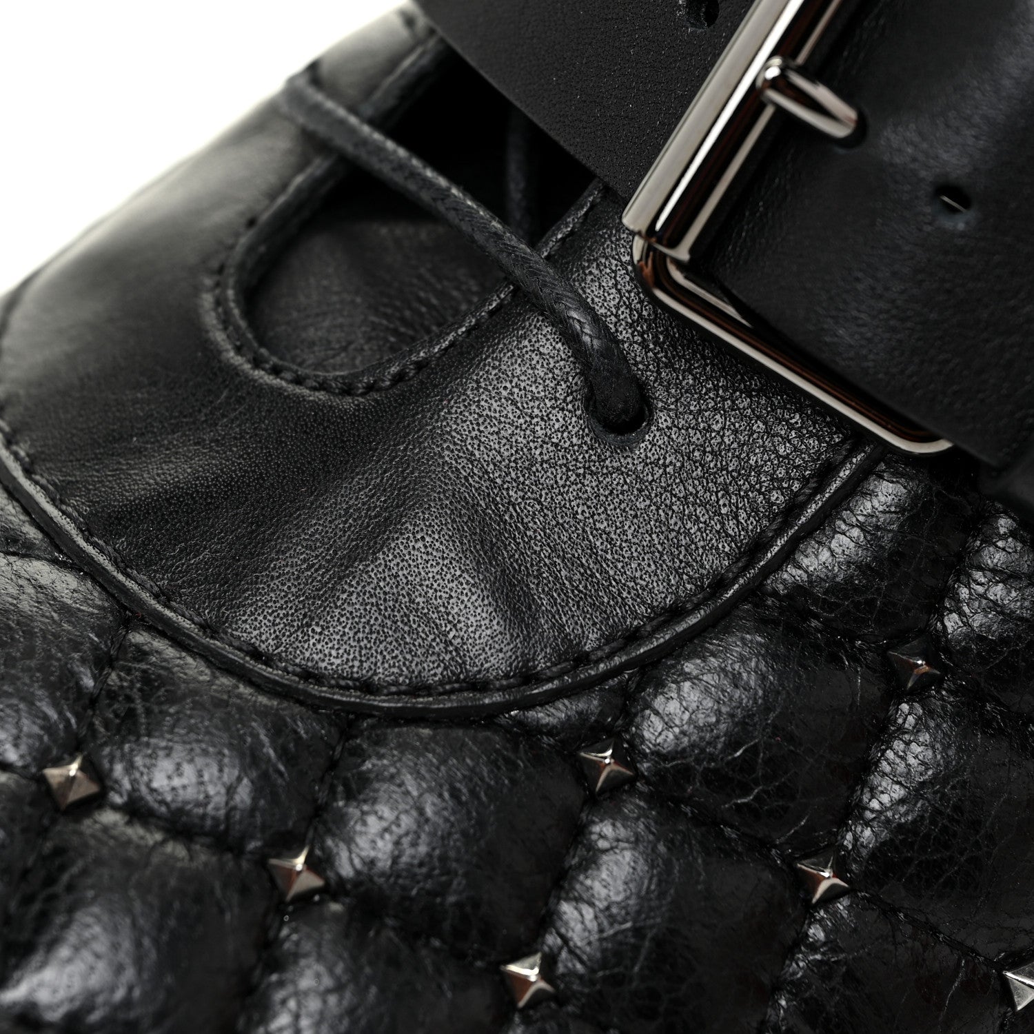Valentino Garavani Crackled Lambskin Rockstud Spike 20mm Combat Boots 36.5 Black 10 of 11