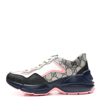 Gucci GG Supreme Monogram Mix Monogram Womens Rhyton Sneakers 37.5 Black Blue 1 of 9
