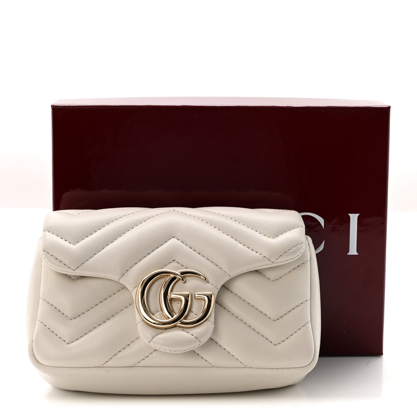 Lambskin Matelasse Mini GG Marmont Shoulder Bag White
