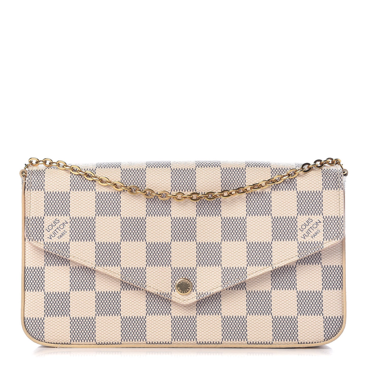 Damier Azur Pochette Felicie Chain Wallet Rose Ballerine