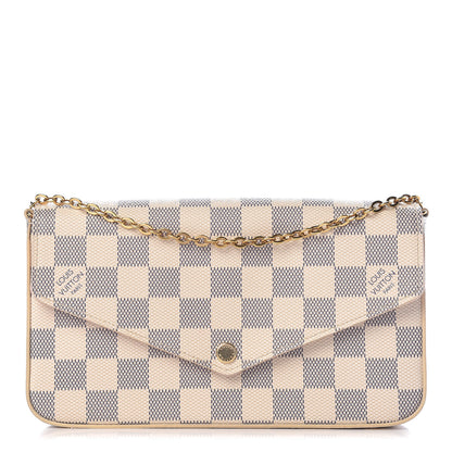 Louis Vuitton Damier Azur Pochette Felicie Chain Wallet Rose Ballerine 1 of 12