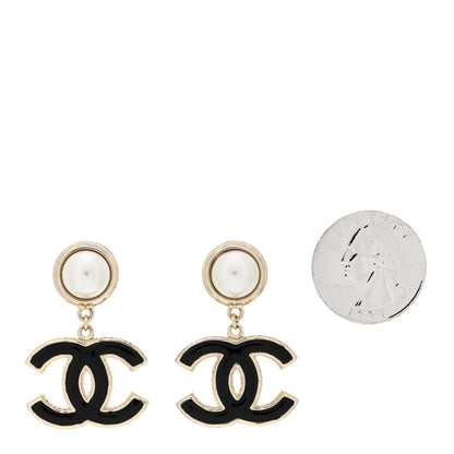 Chanel Pearl Enamel CC Drop Earrings Black 2 of 5