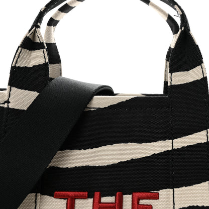 Marc Jacobs Cotton Canvas Zebra Tiger Print Medium The Traveler Tote Bag Black White 8 of 10