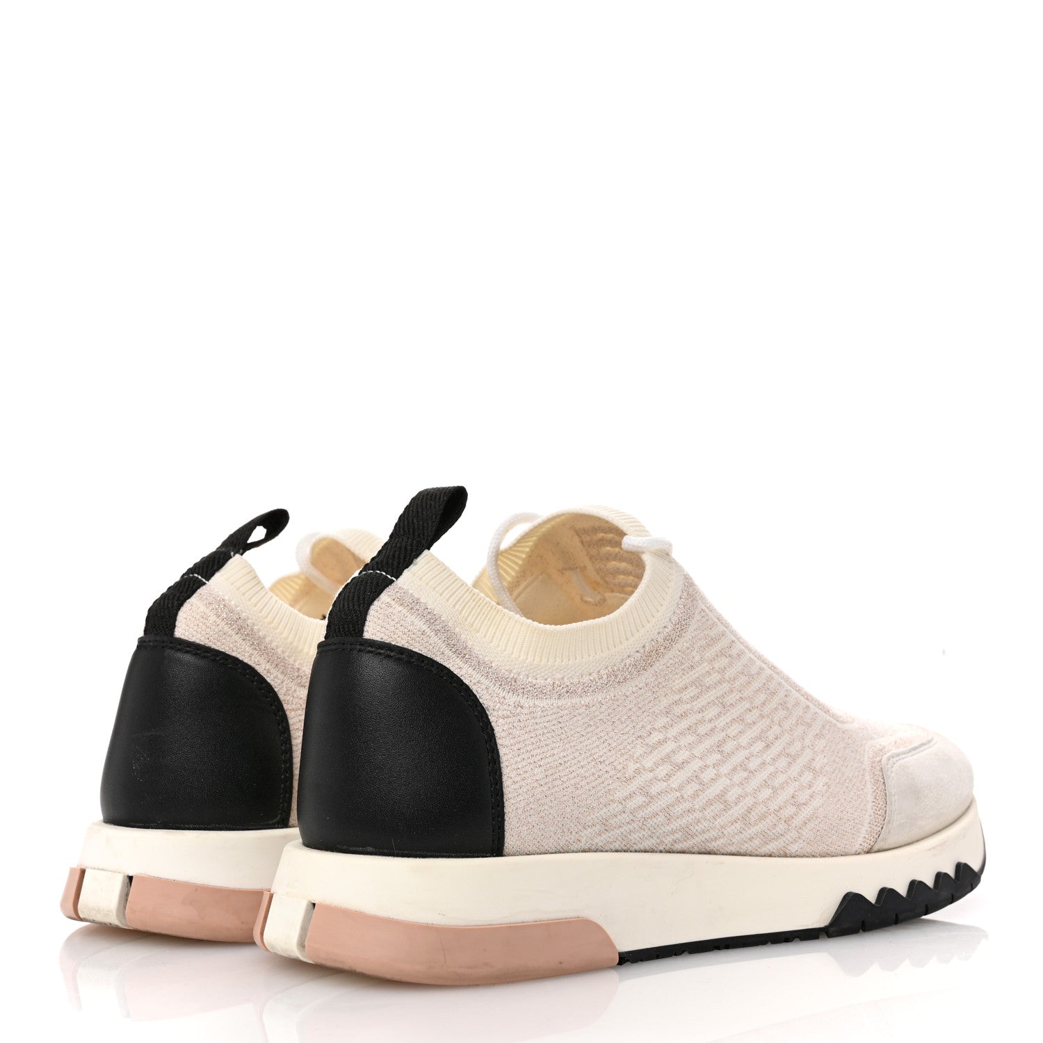 Hermes Technical Canvas Goatskin Womens Addict Sneakers 37 Multicolor Rose Dore 5 of 13