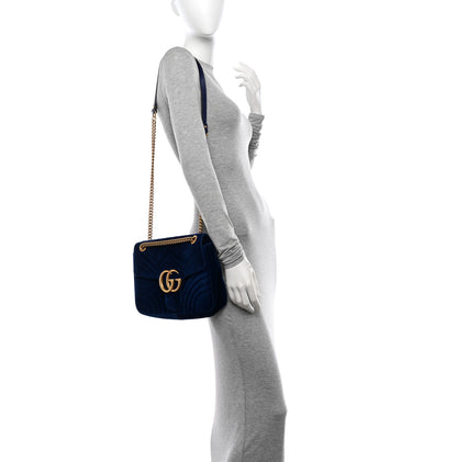 Gucci Velvet Matelasse Medium GG Marmont Shoulder Bag Cobalt Blue 2 of 10