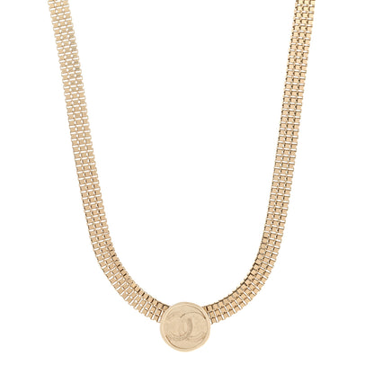 Chanel Metal Chain Link CC Medallion Choker Necklace Gold 1 of 7