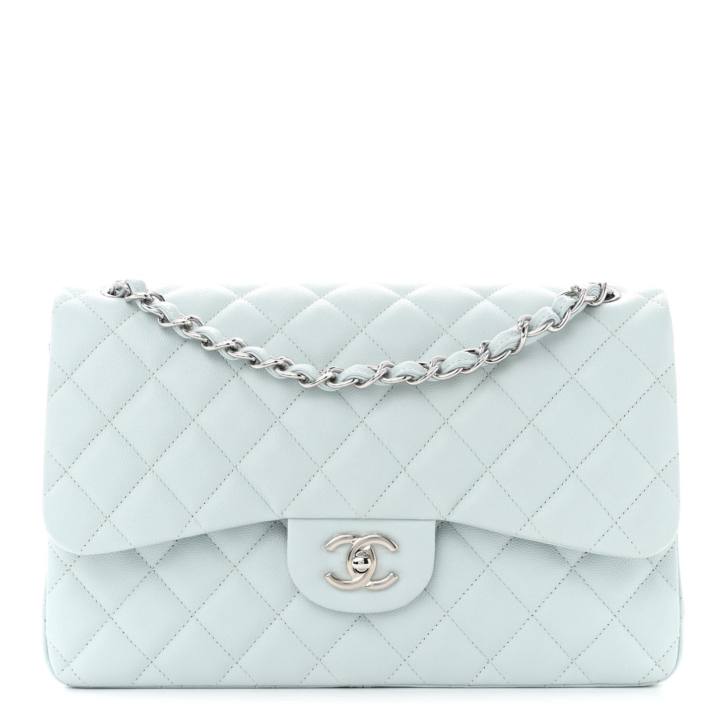 Caviar Quilted Jumbo Double Flap Light Blue