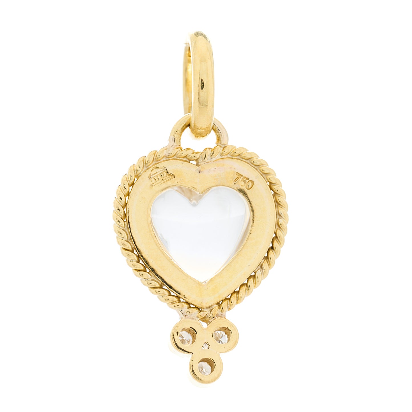 18K Yellow Gold Diamond Rock Crystal XS Braided Heart Pendant