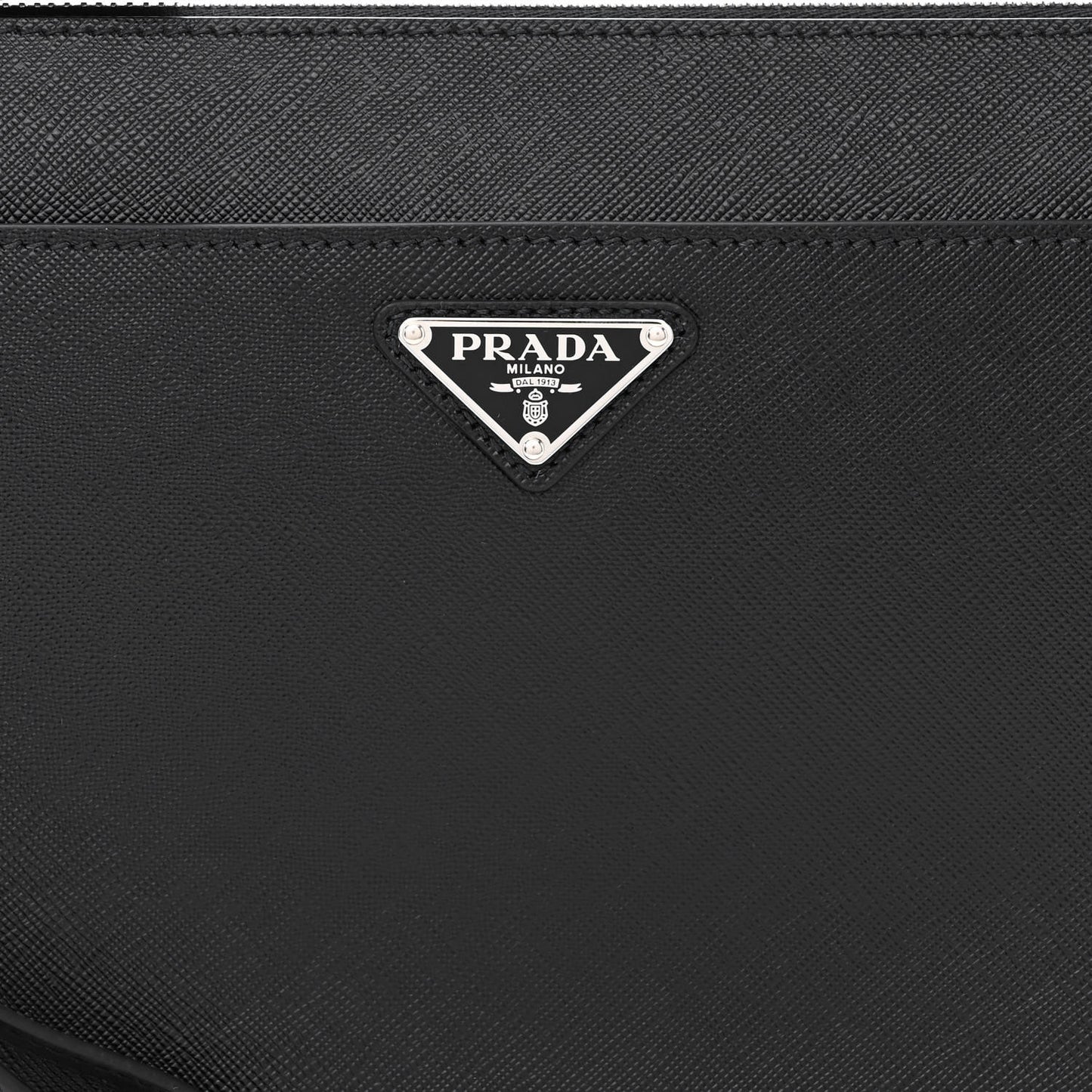 Saffiano Travel Metal Triangle Logo Wristlet Pouch Black