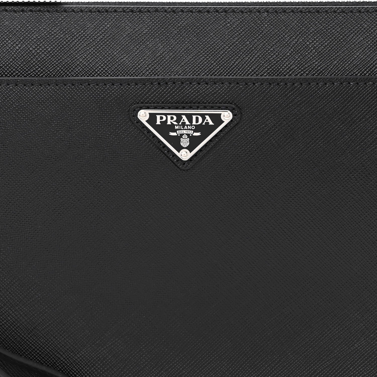 Prada Saffiano Travel Metal Triangle Logo Wristlet Pouch Black 8 of 10