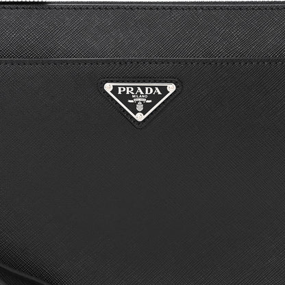 Prada Saffiano Travel Metal Triangle Logo Wristlet Pouch Black 8 of 10