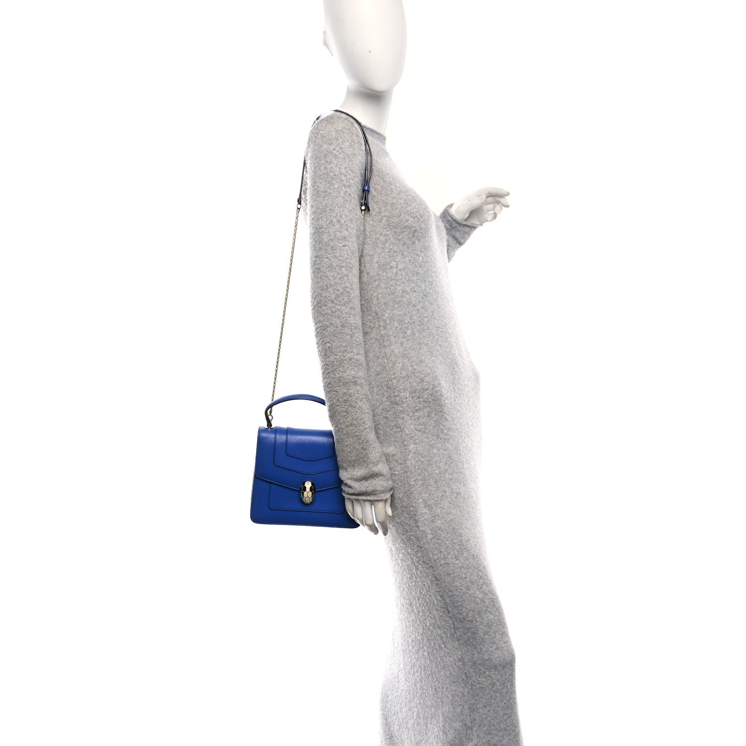 Bulgari Calfskin Serpenti Forever Top Handle Blue 2 of 17