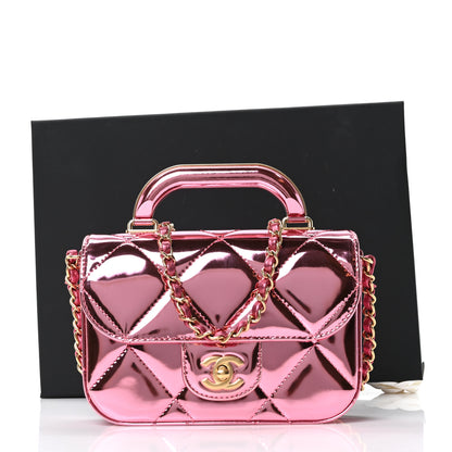 Chanel Mirror Metallic Calfskin Quilted Mini Top Handle Flap Pink 11 of 11