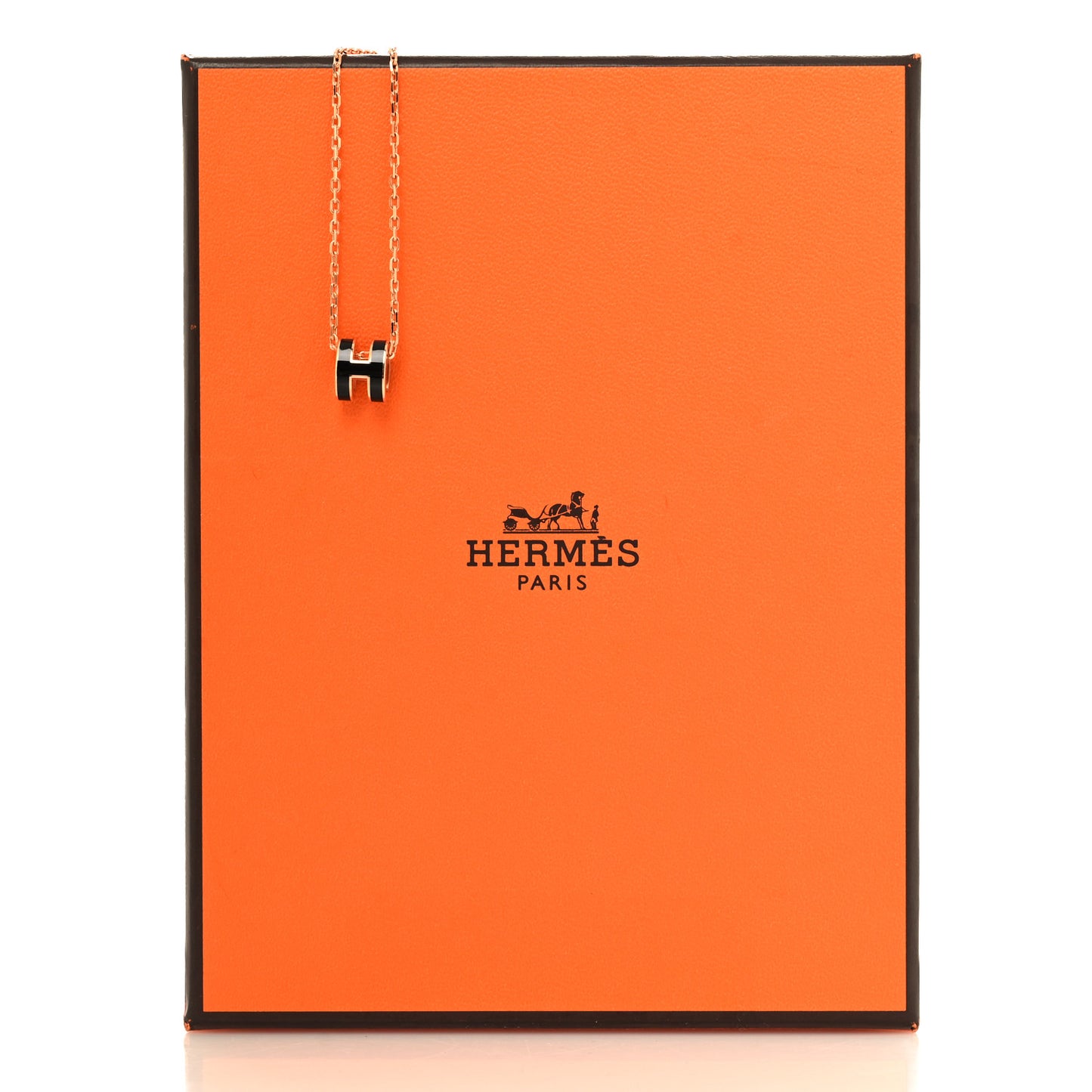 Lacquered Rose Gold Mini Pop H Pendant Necklace Black