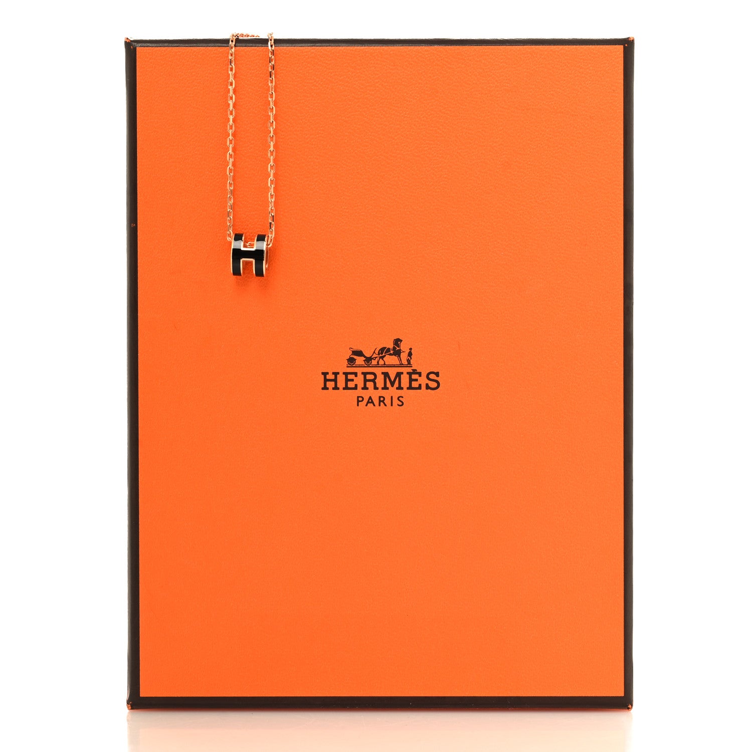 Hermes Lacquered Rose Gold Mini Pop H Pendant Necklace Black 6 of 6