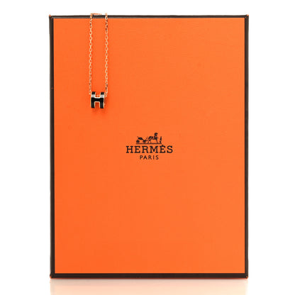 Hermes Lacquered Rose Gold Mini Pop H Pendant Necklace Black 6 of 6