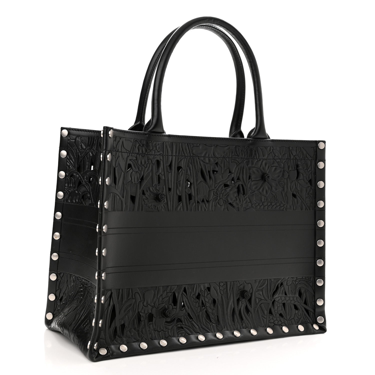 Christian Dior Calfskin Laser Cut Studded Medium Book Tote Black 3 of 10