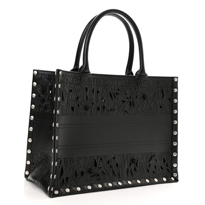 Christian Dior Calfskin Laser Cut Studded Medium Book Tote Black 3 of 10