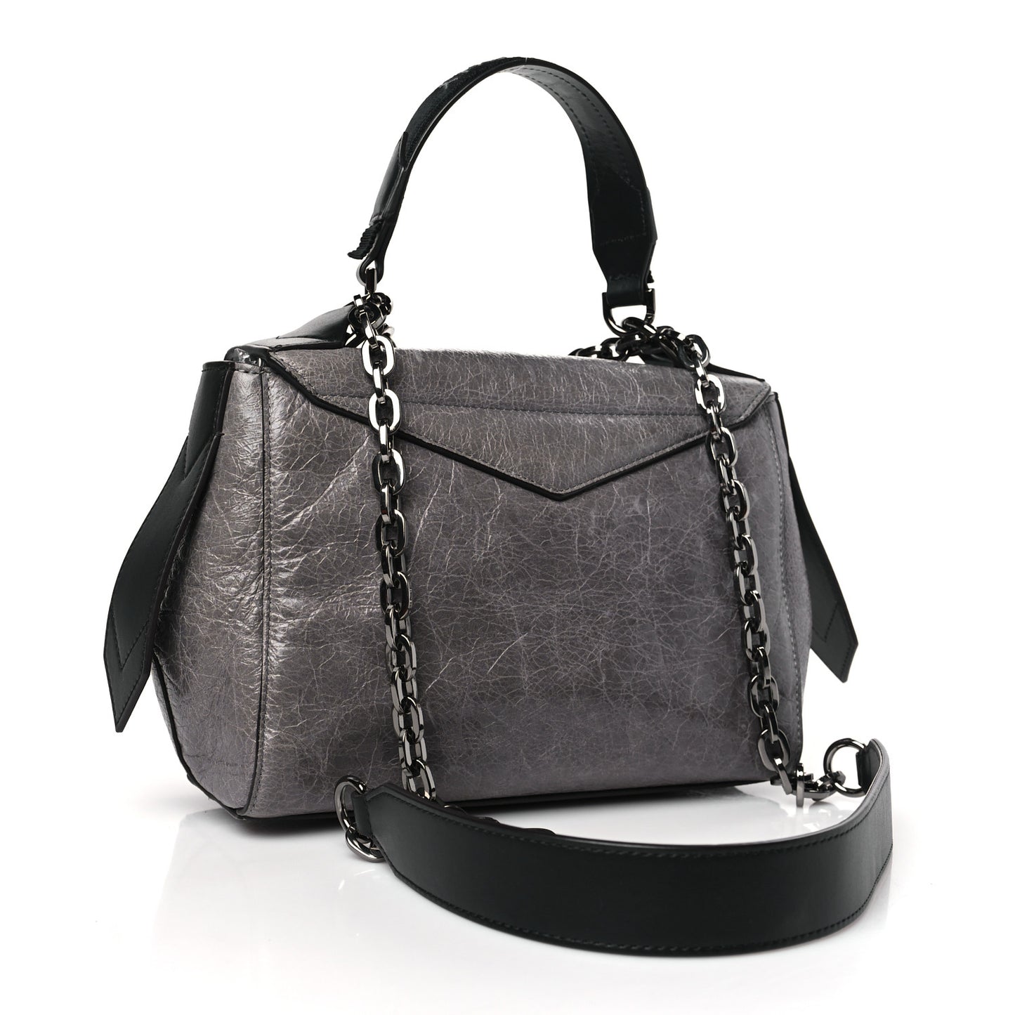 Creased Patent Calfskin Flap Pearl Grey