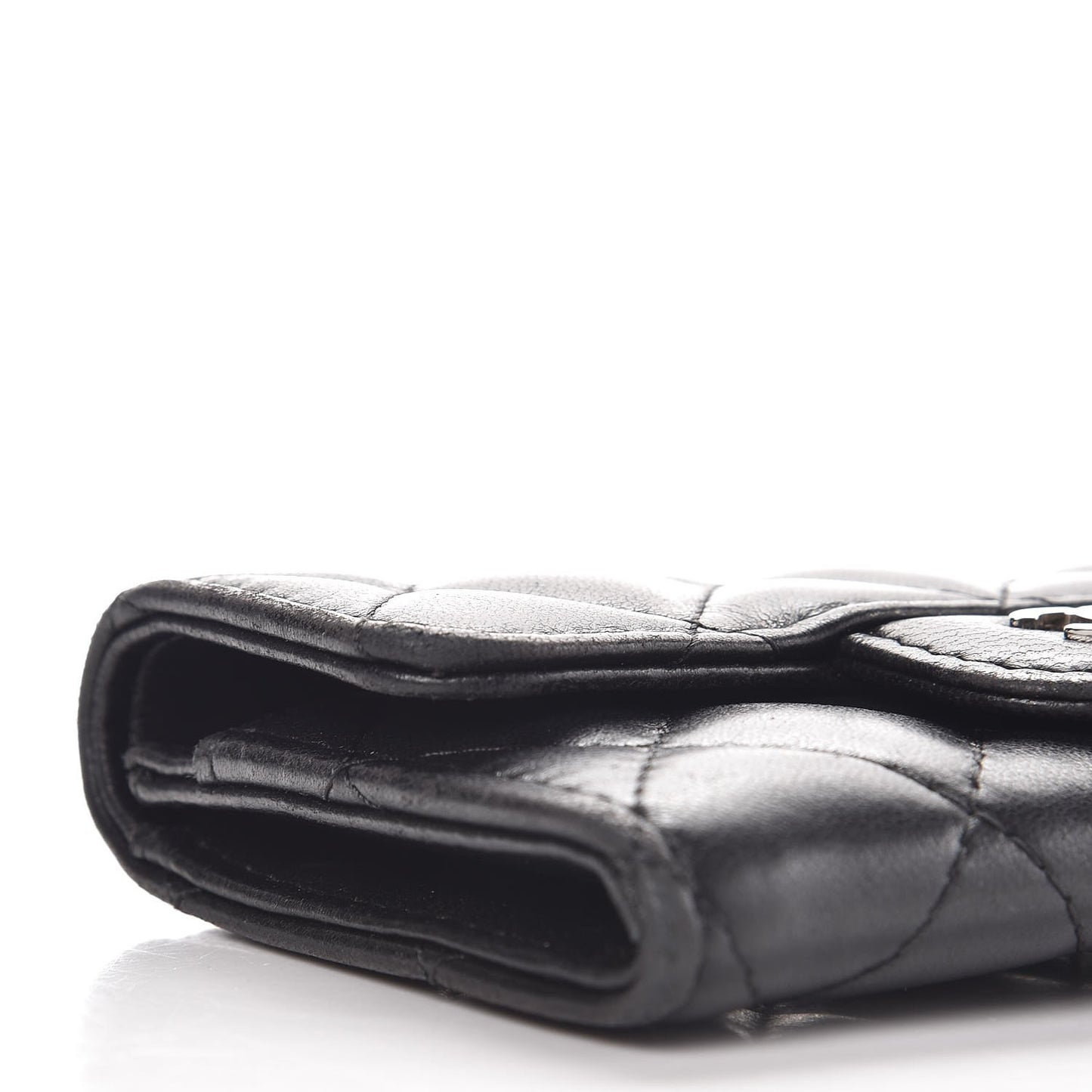 Lambskin Quilted Flap Card Holder Black