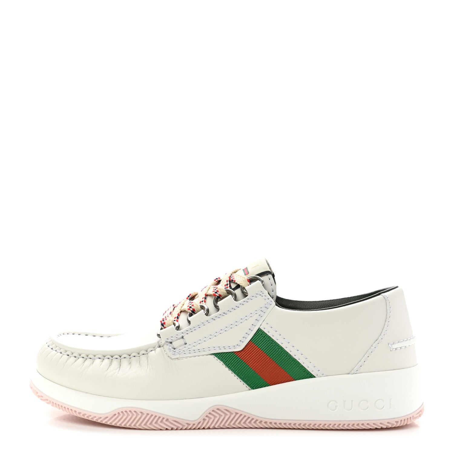 Gucci Calfskin Web Mens Lace Up Loafer Sneakers 7 Great White 1 of 9